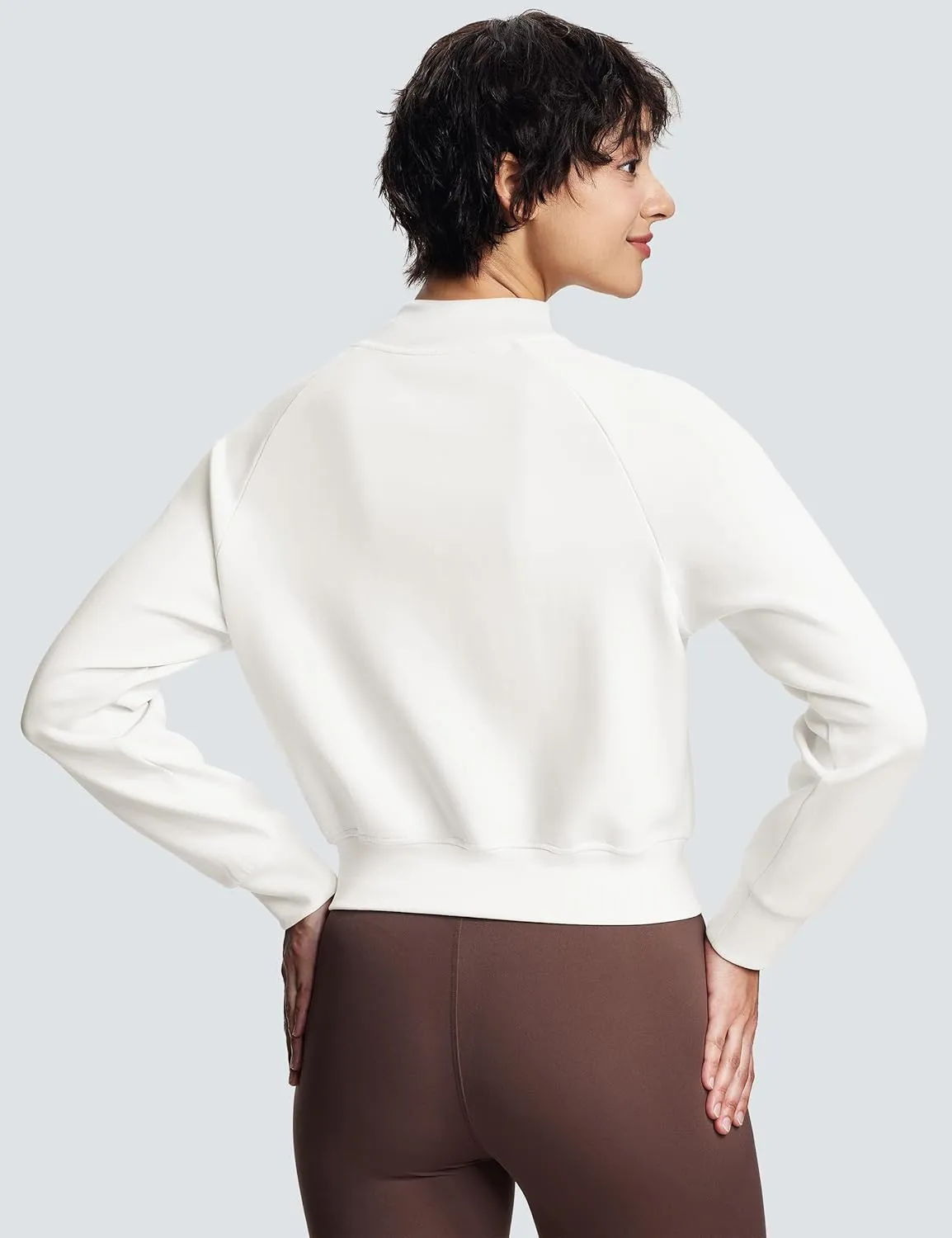 Modal Soft Cropped Sweatshirts for Women Long Sleeve Crew Neck Pullover Crop Top