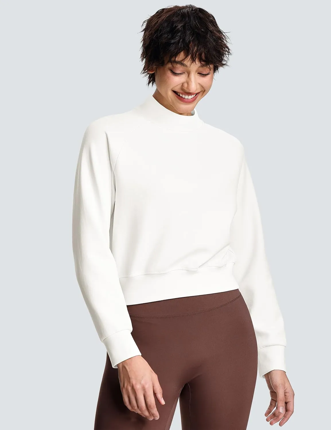 Modal Soft Cropped Sweatshirts for Women Long Sleeve Crew Neck Pullover Crop Top