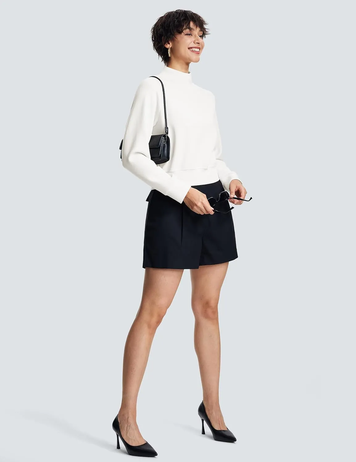 Modal Soft Cropped Sweatshirts for Women Long Sleeve Crew Neck Pullover Crop Top
