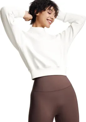 Modal Soft Cropped Sweatshirts for Women Long Sleeve Crew Neck Pullover Crop Top