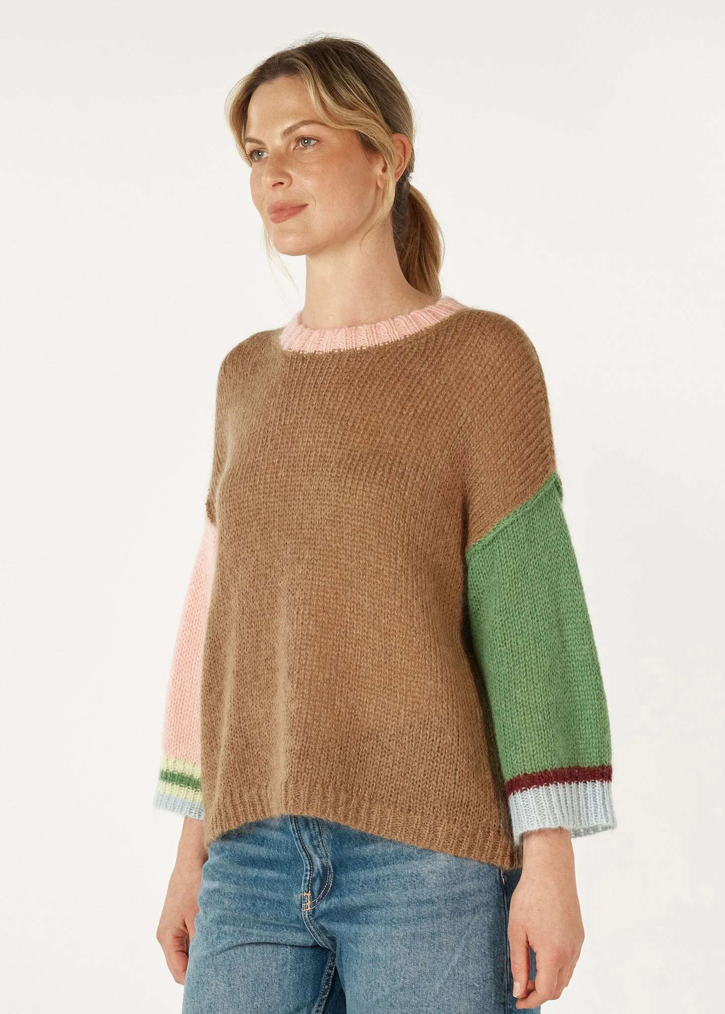 Mohair Colour Block Jumper - Caramel