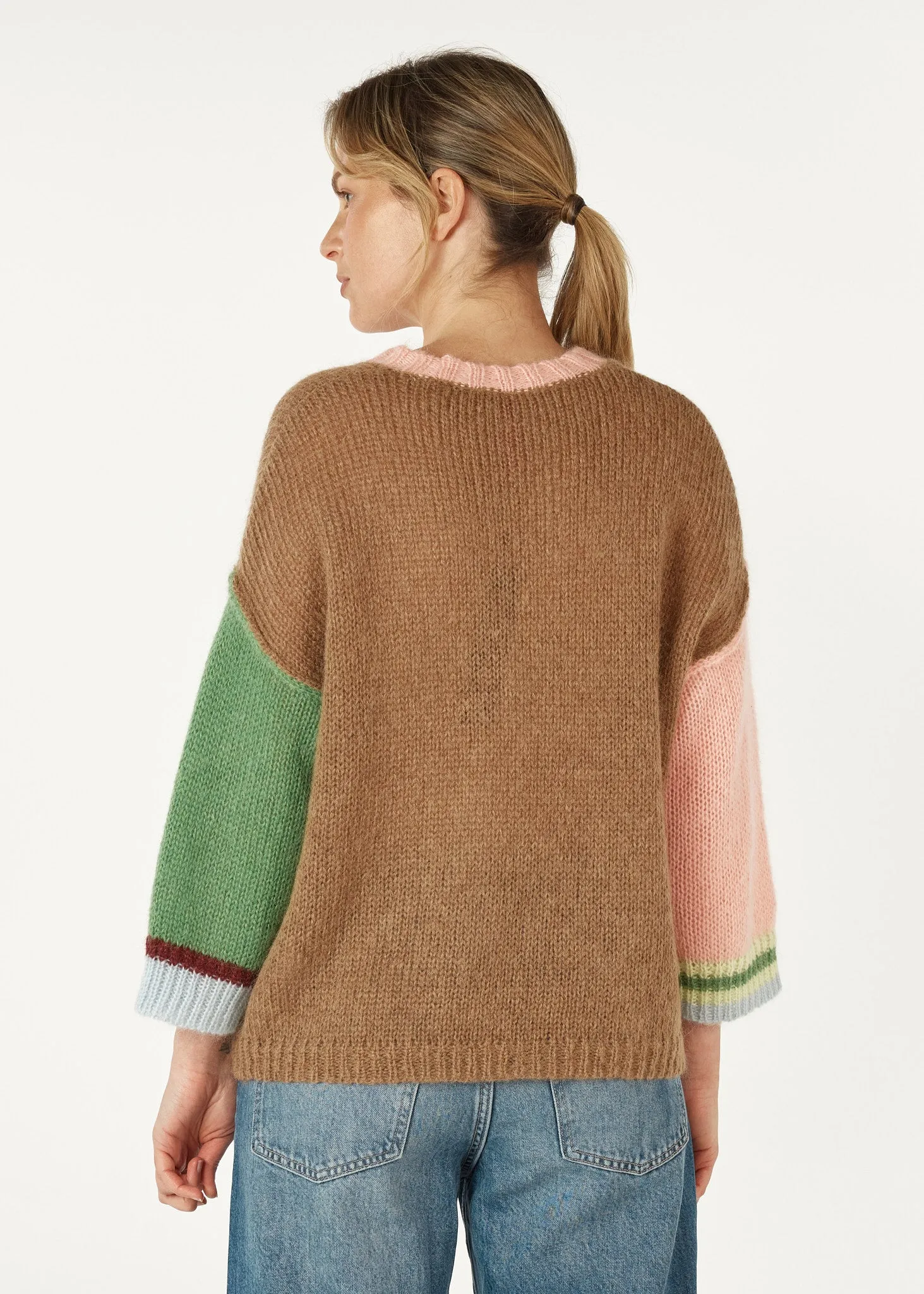 Mohair Colour Block Jumper - Caramel