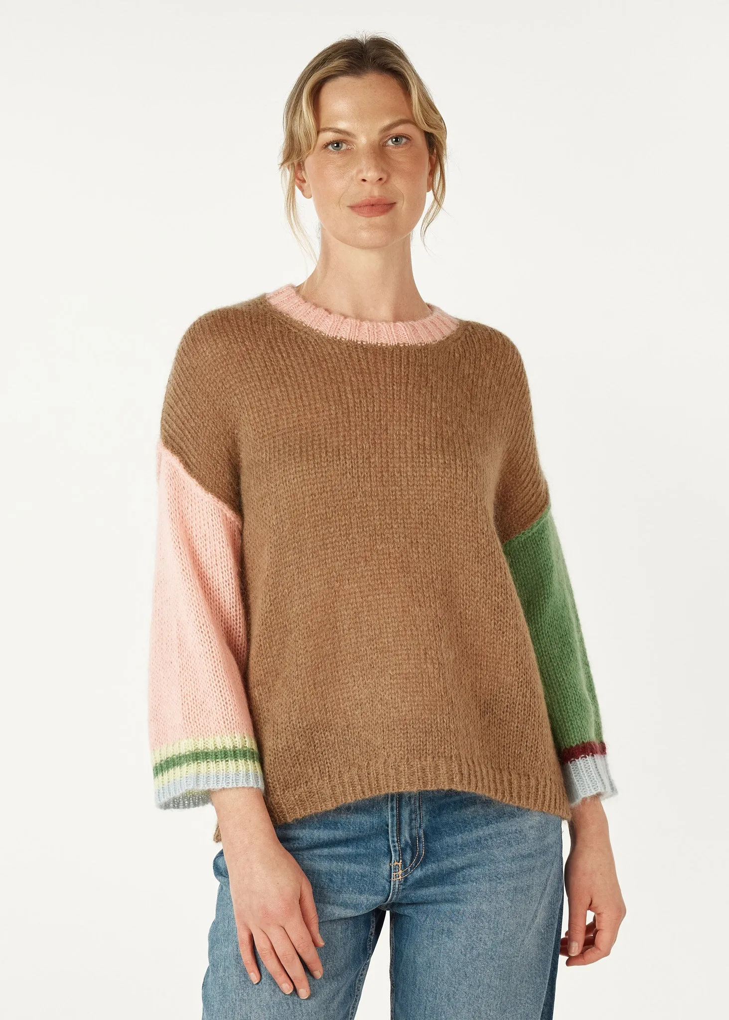 Mohair Colour Block Jumper - Caramel