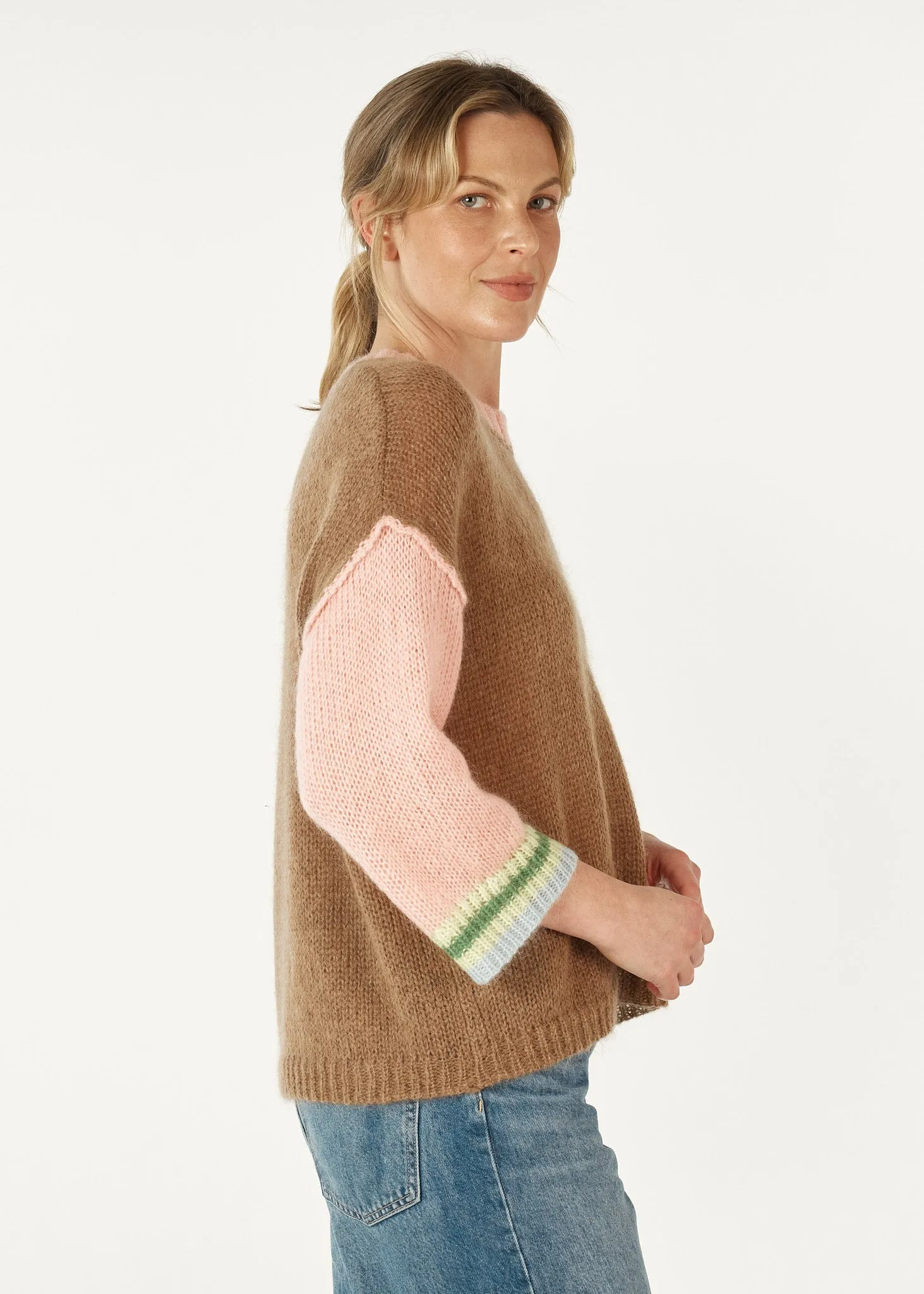 Mohair Colour Block Jumper - Caramel
