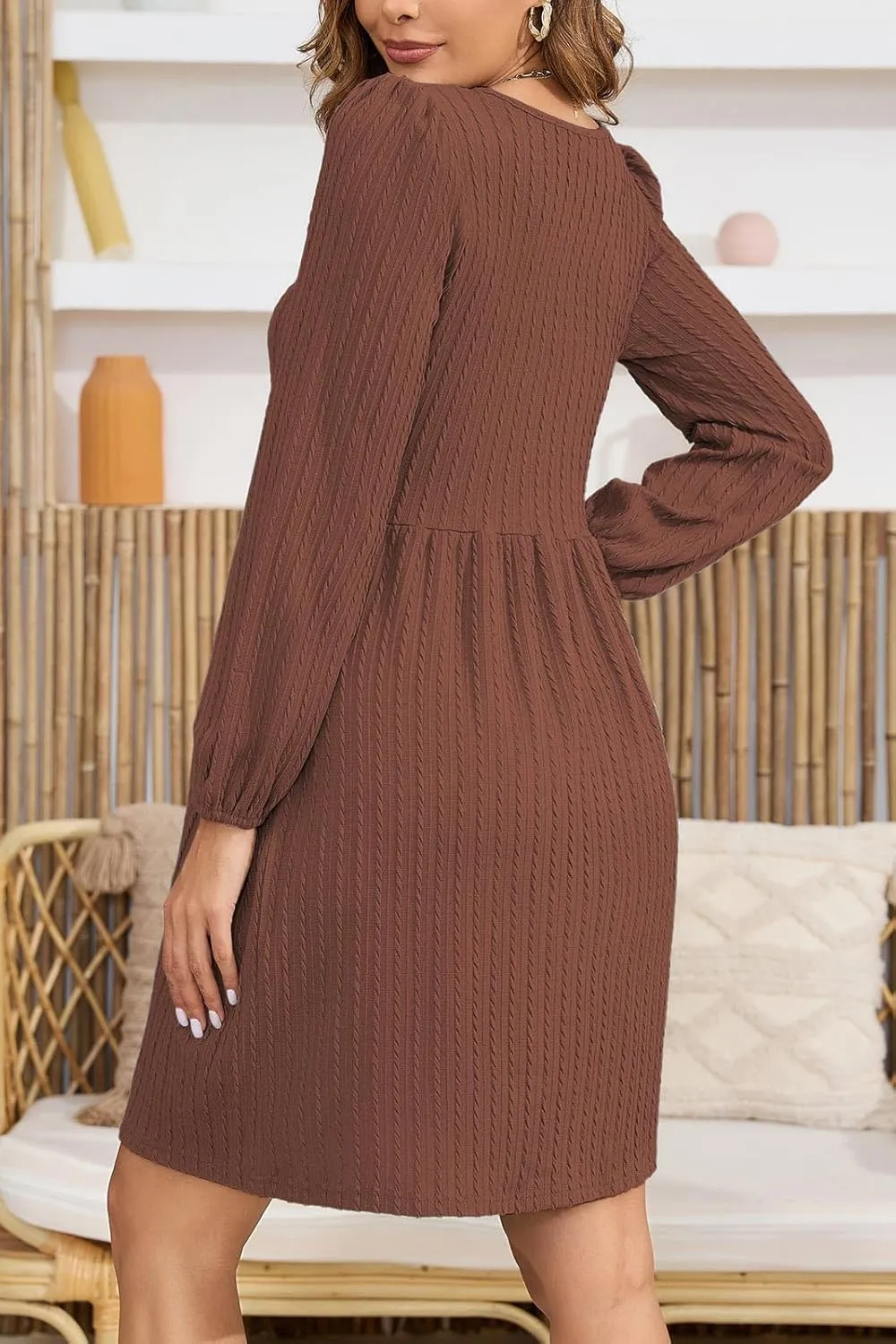 nclook Womens Spring Casual Dress Long Sleeve V Neck Fall Dresses with Pockets
