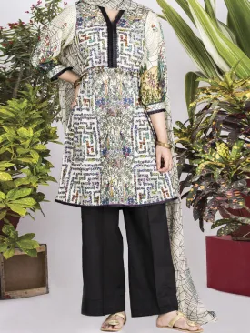 Off White Lawn 3 Piece Stitched - ALP-719