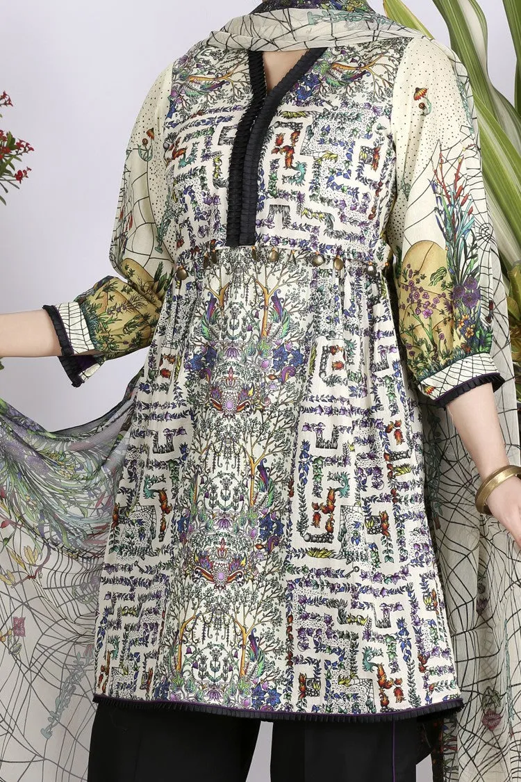 Off White Lawn 3 Piece Stitched - ALP-719