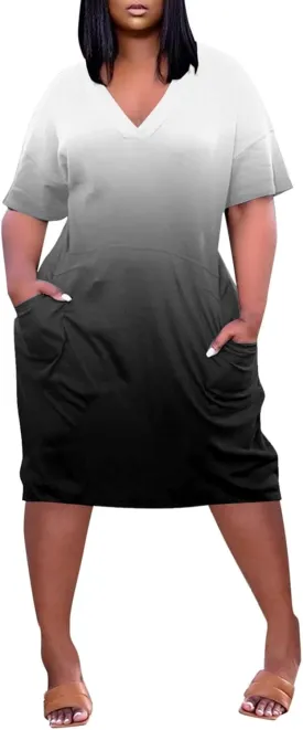 Plus Size Dresses for Curvy Women 2024 Summer Casual Short Sleeve Tshirt Midi Dress with Pockets Beach Vacation Dress