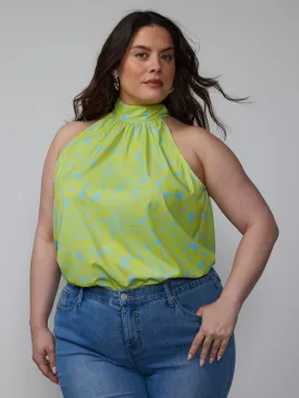 Plus Two Color Floral Halter Tie Back Top
