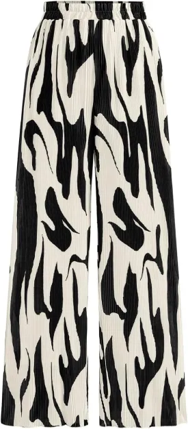 PRETTYGARDEN Womens Pants Dressy Casual Wide Leg Graphic Print Lounge Pants Women Comfy High Waist Pleated Palazzo Pants