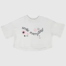 "Smile Everyday" Short-Sleeved Cropped T-Shirt