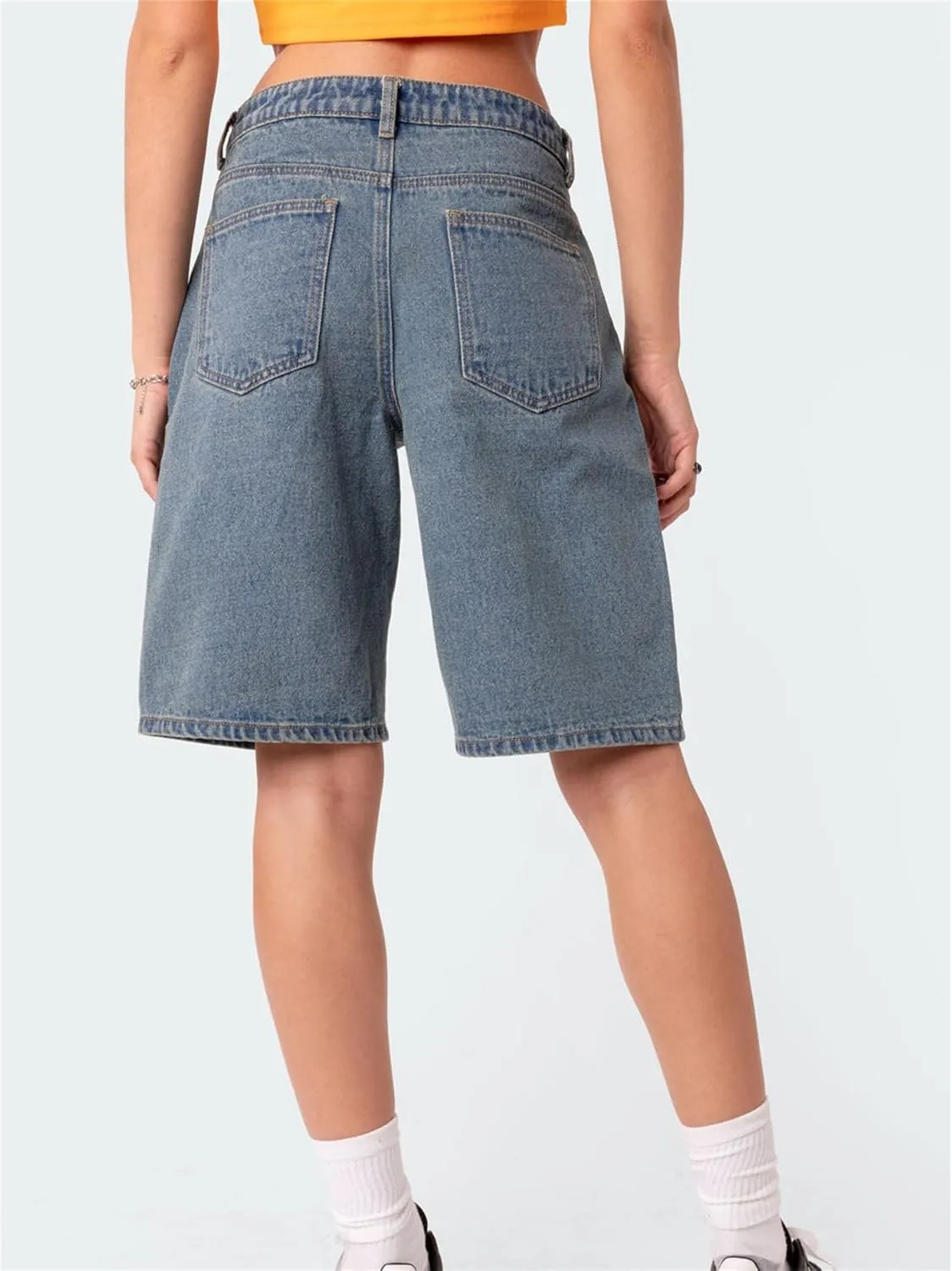 Raruxxin Women Y2k Bermuda Denim Shorts Low Rise Wide Leg Knee Length Carpenter Long Jean Shorts Summer Cow Girl Baggy Jorts