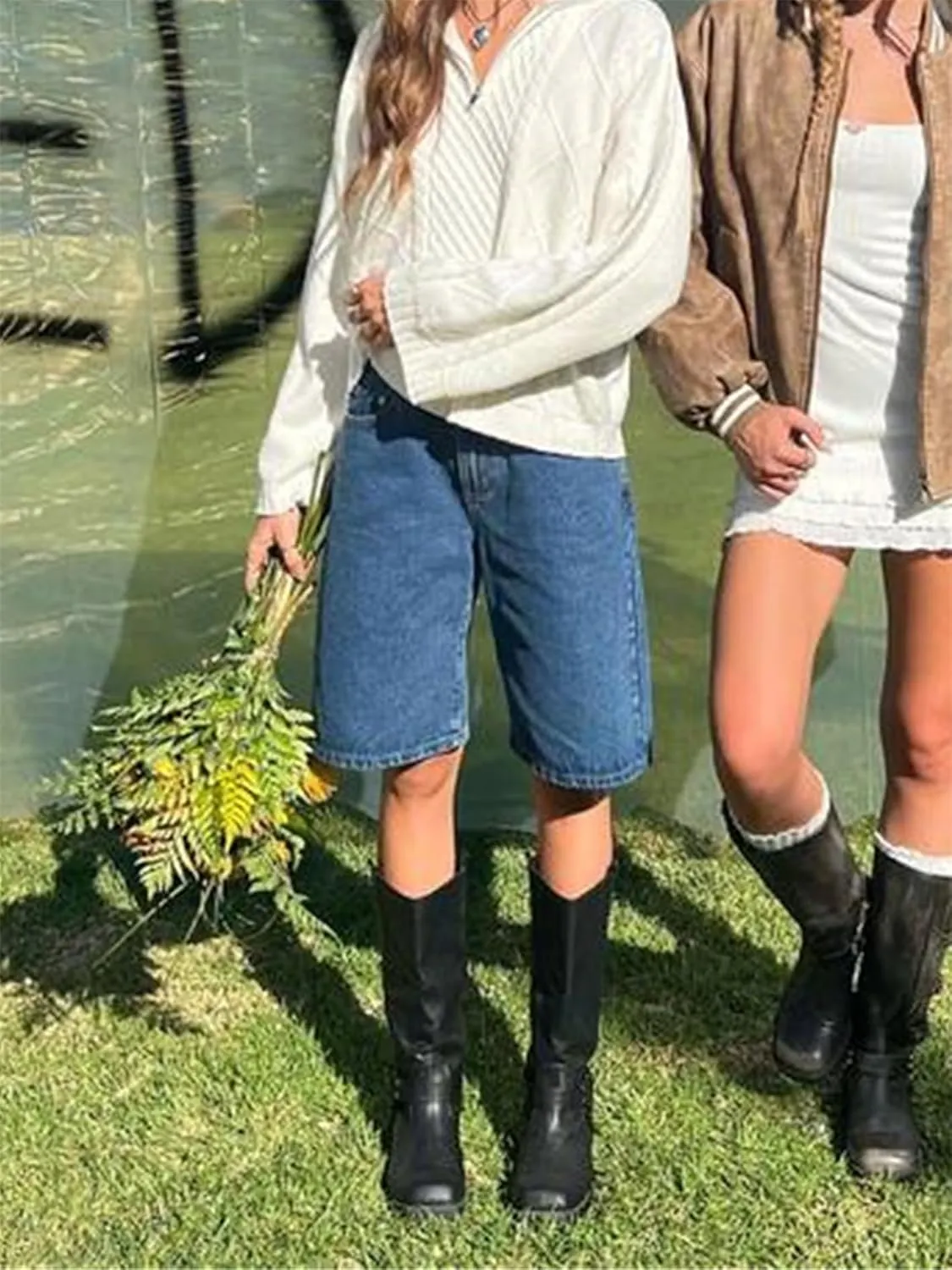 Raruxxin Women Y2k Bermuda Denim Shorts Low Rise Wide Leg Knee Length Carpenter Long Jean Shorts Summer Cow Girl Baggy Jorts