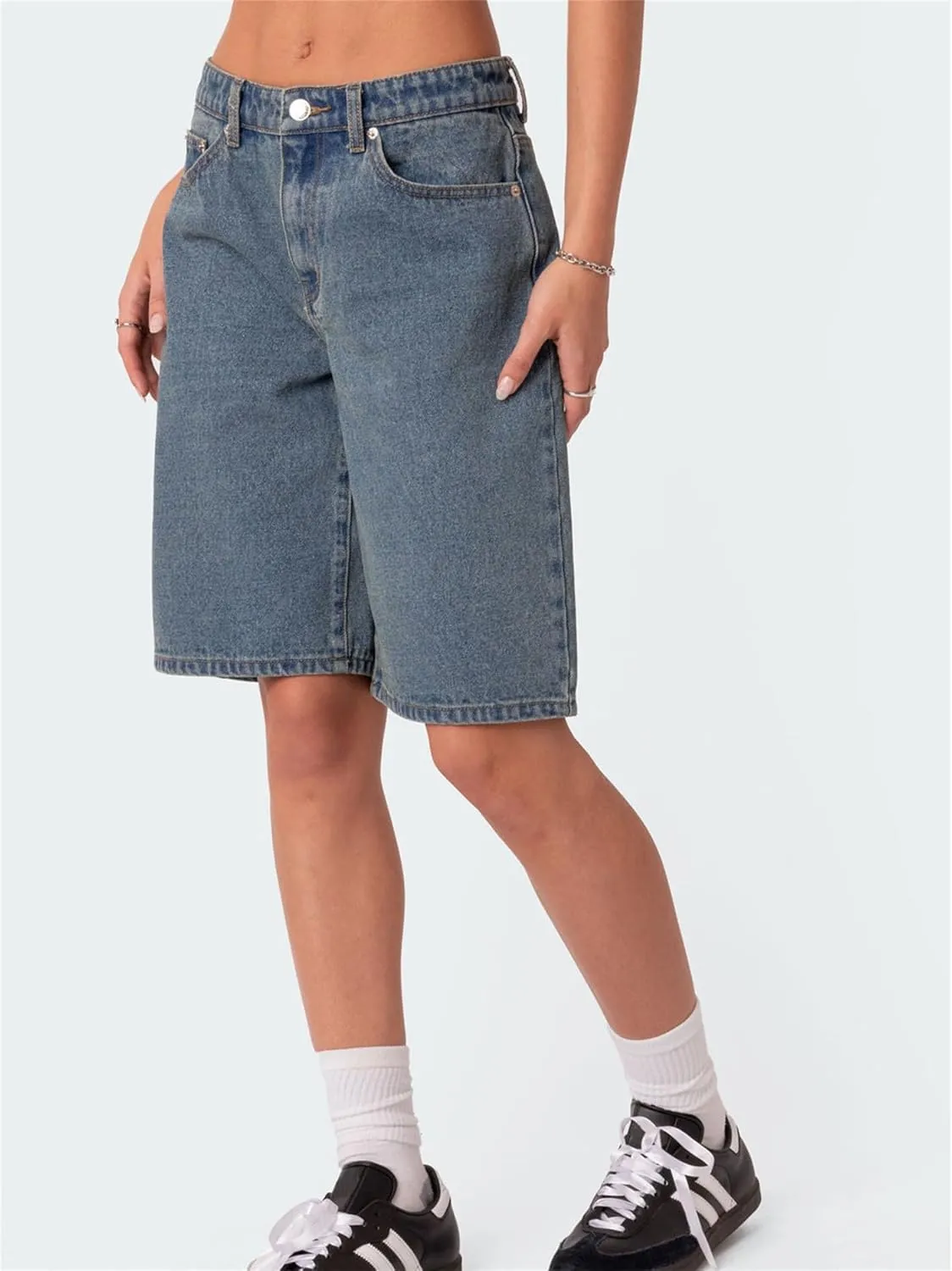 Raruxxin Women Y2k Bermuda Denim Shorts Low Rise Wide Leg Knee Length Carpenter Long Jean Shorts Summer Cow Girl Baggy Jorts
