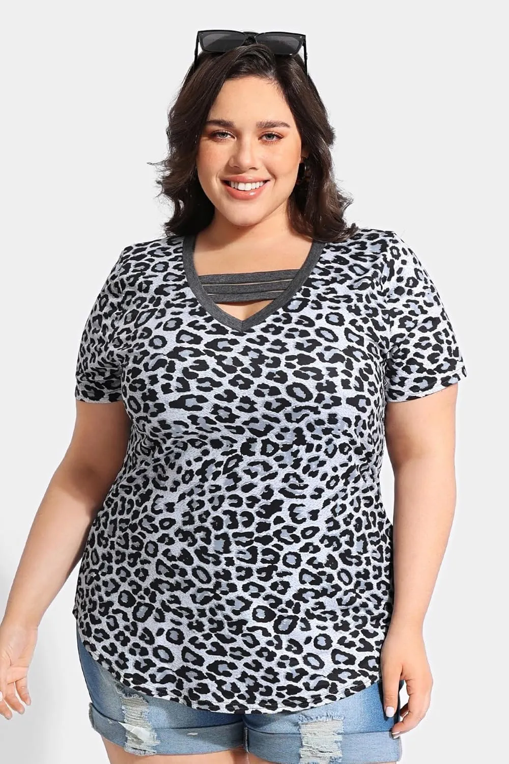 RITERA Plus Size Tops For Women Short Sleeve T Shirt V Neck Cut Out Summer Tee Blouses