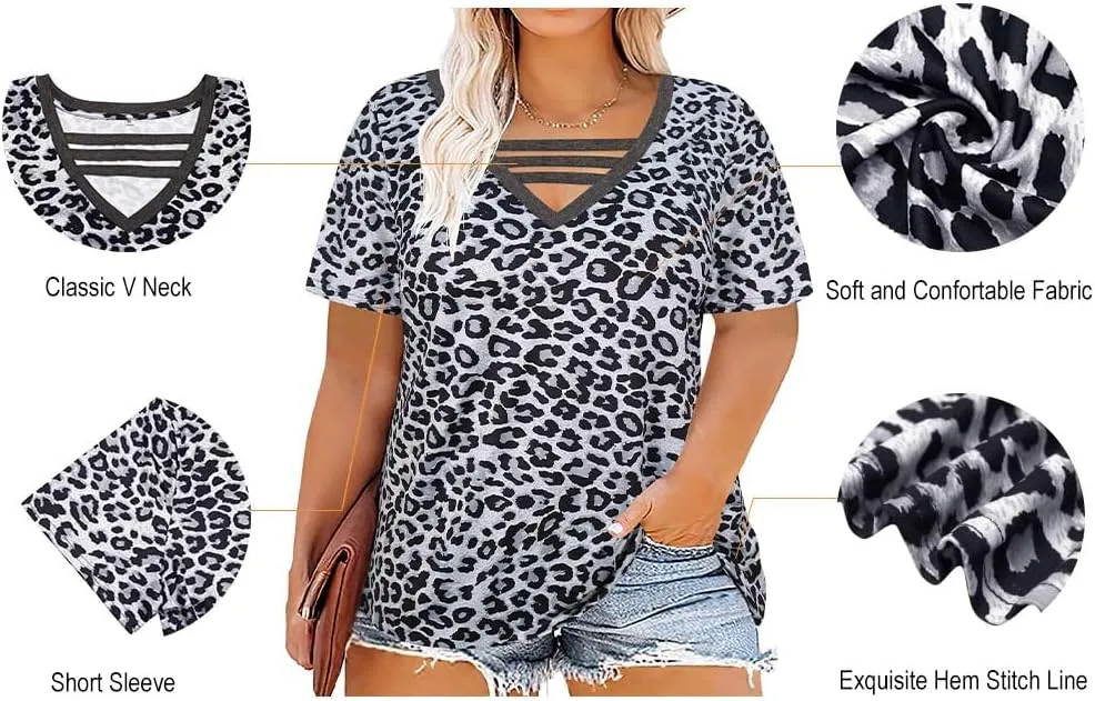 RITERA Plus Size Tops For Women Short Sleeve T Shirt V Neck Cut Out Summer Tee Blouses