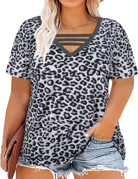 RITERA Plus Size Tops For Women Short Sleeve T Shirt V Neck Cut Out Summer Tee Blouses
