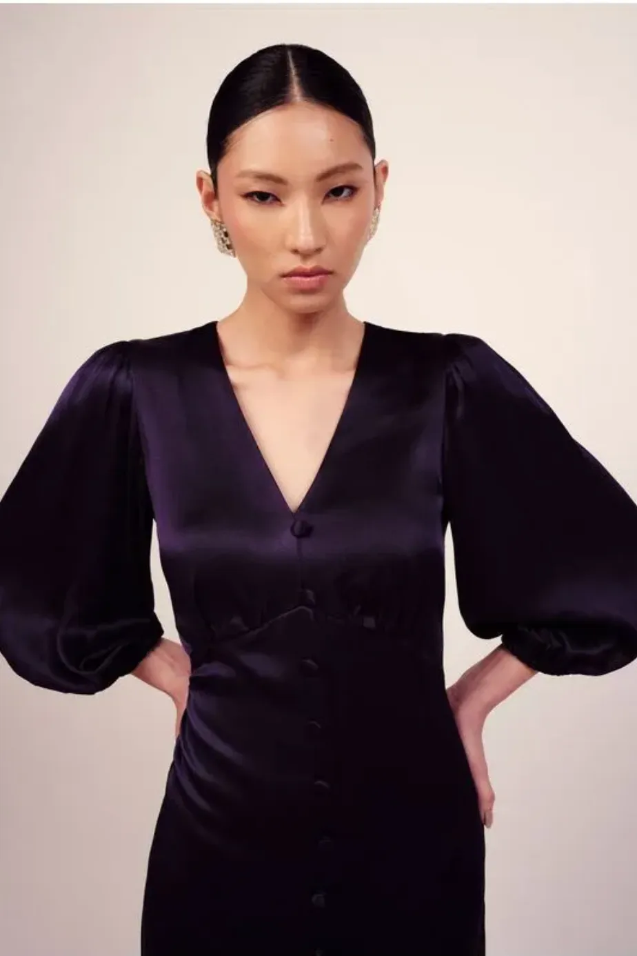 Satin Dress Puff Sleeves