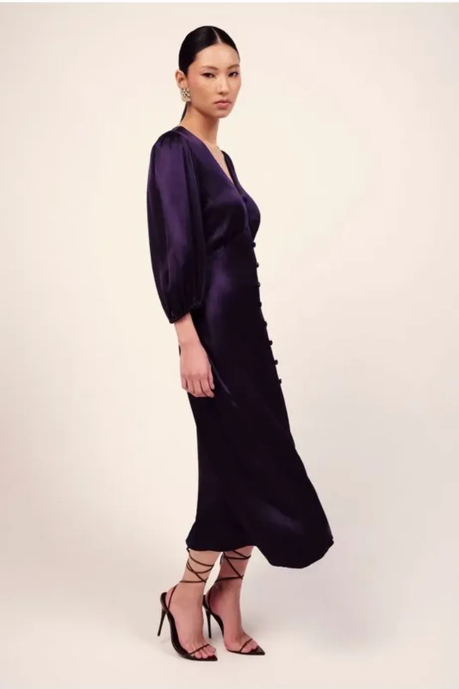 Satin Dress Puff Sleeves
