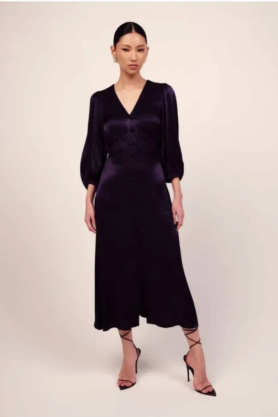 Satin Dress Puff Sleeves