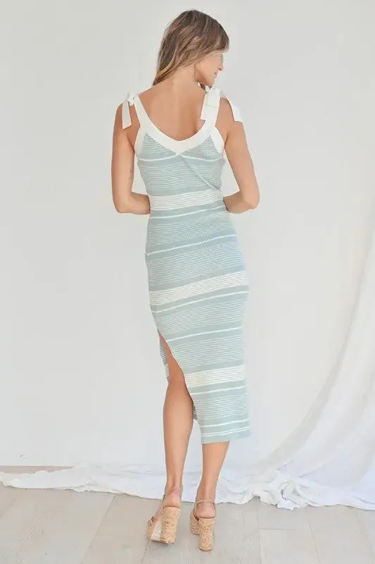 Seagreen Striped Rib Knit Midi Dress