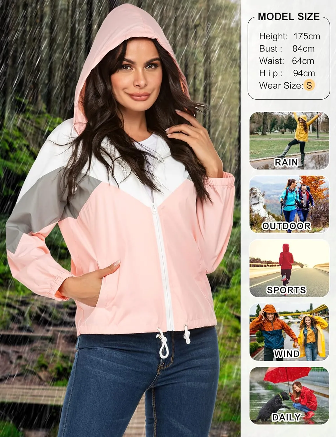 SoTeer Women's Waterproof Rain Jackets Lightweight Hooded Windbreaker Packable Active Outdoor Raincoat