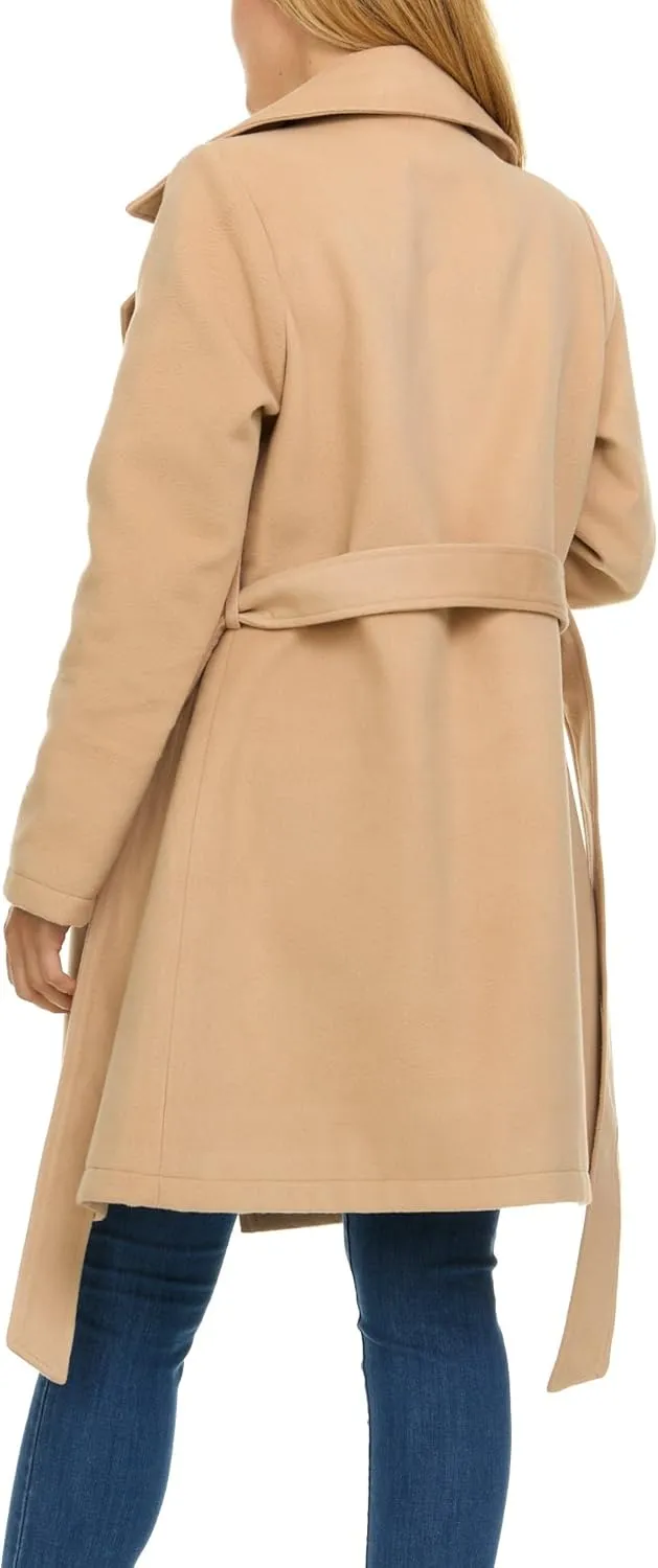 Steve Madden Trench Coat for Women ?C Double-Breasted Long Winter Faux Wool Coat