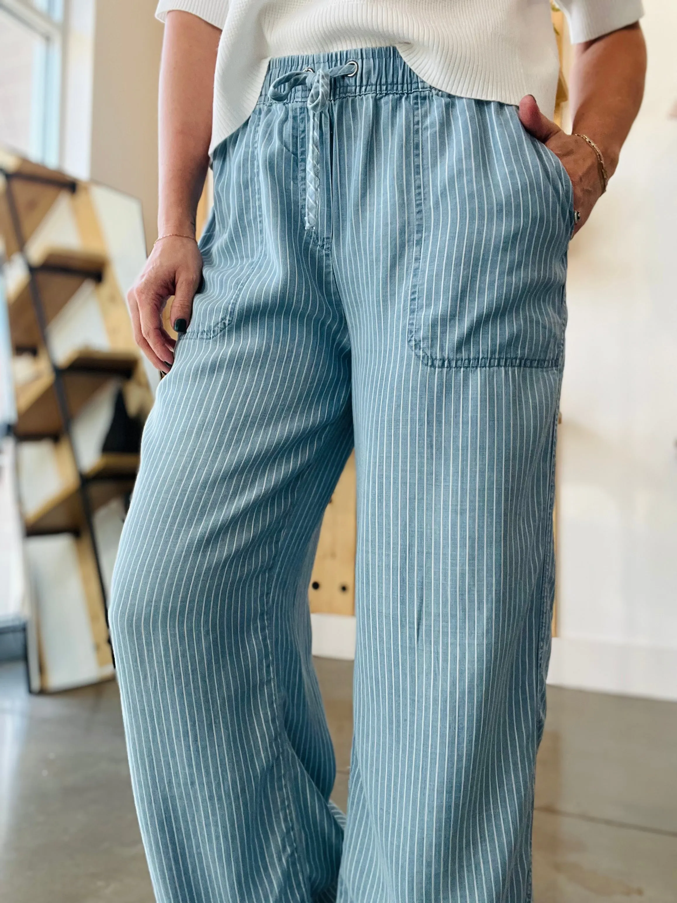 Striped Wide Leg Tencel Pant