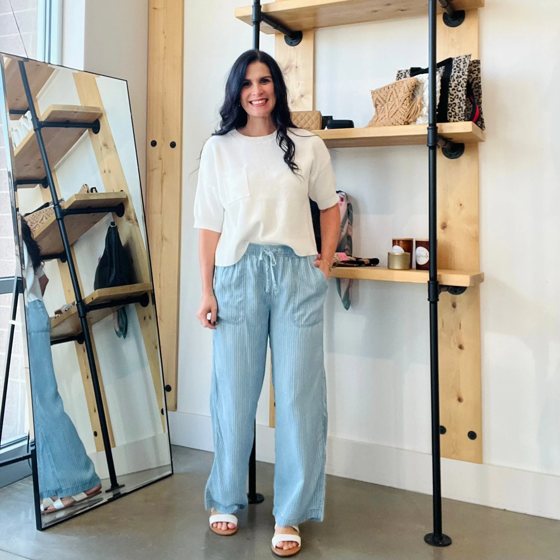Striped Wide Leg Tencel Pant