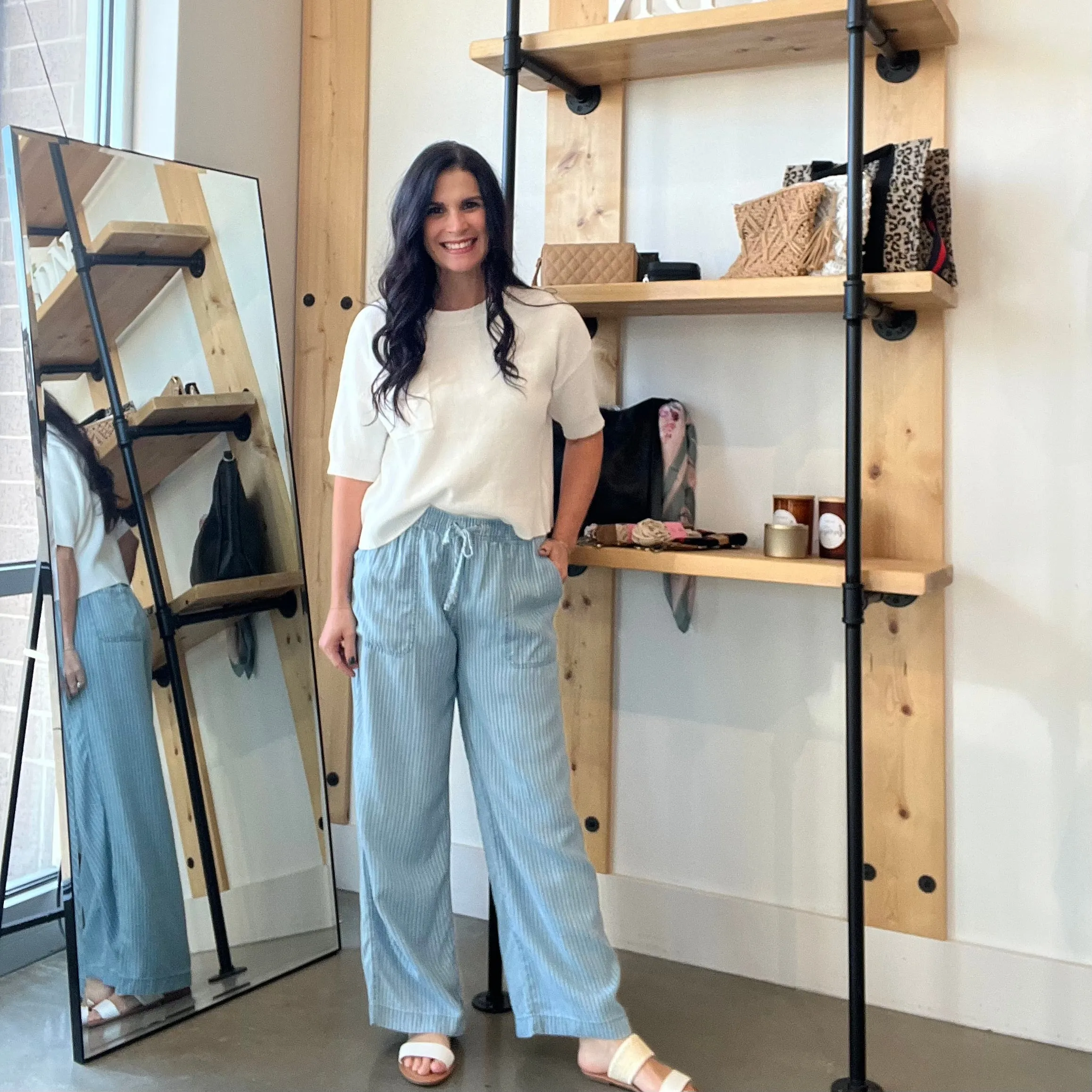 Striped Wide Leg Tencel Pant