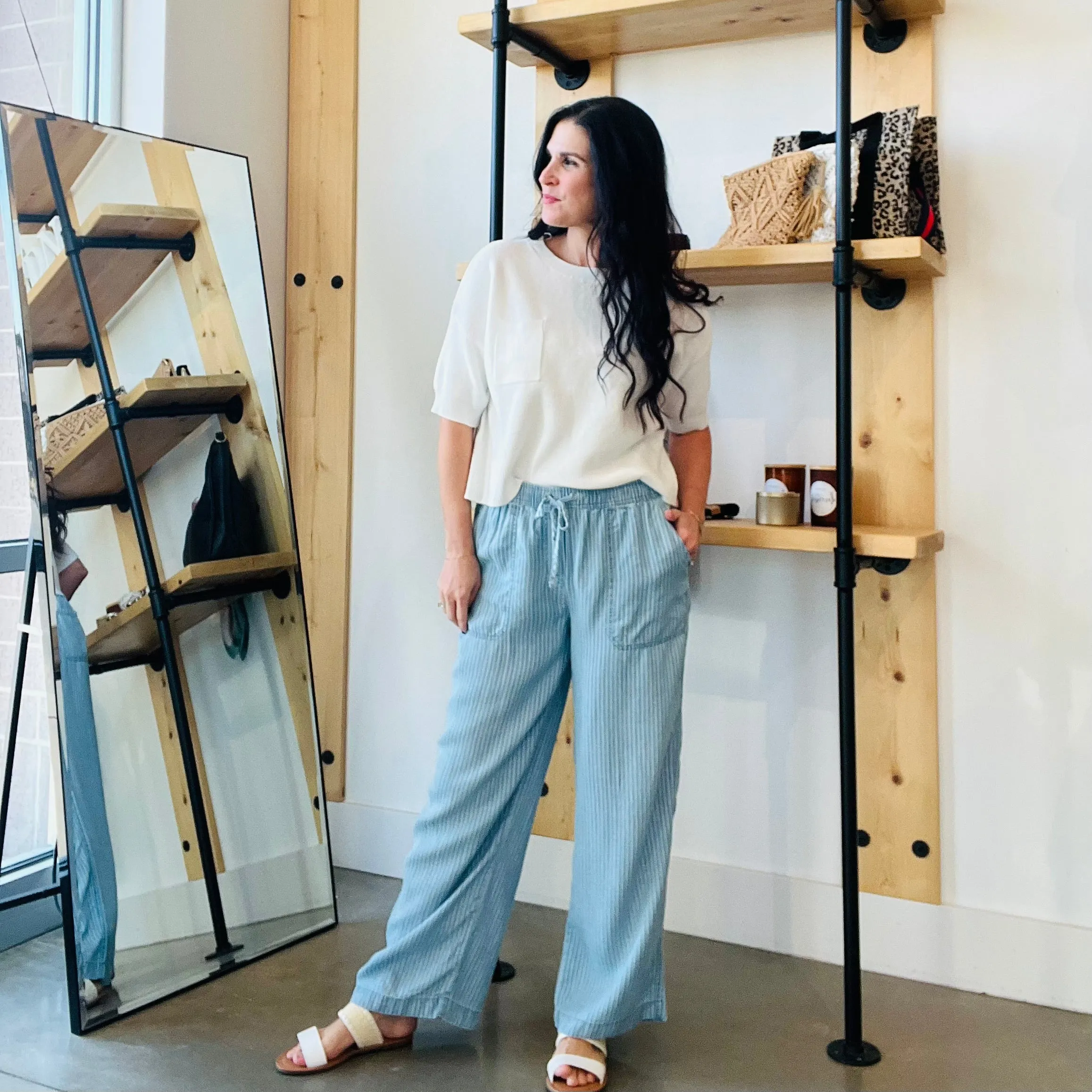 Striped Wide Leg Tencel Pant