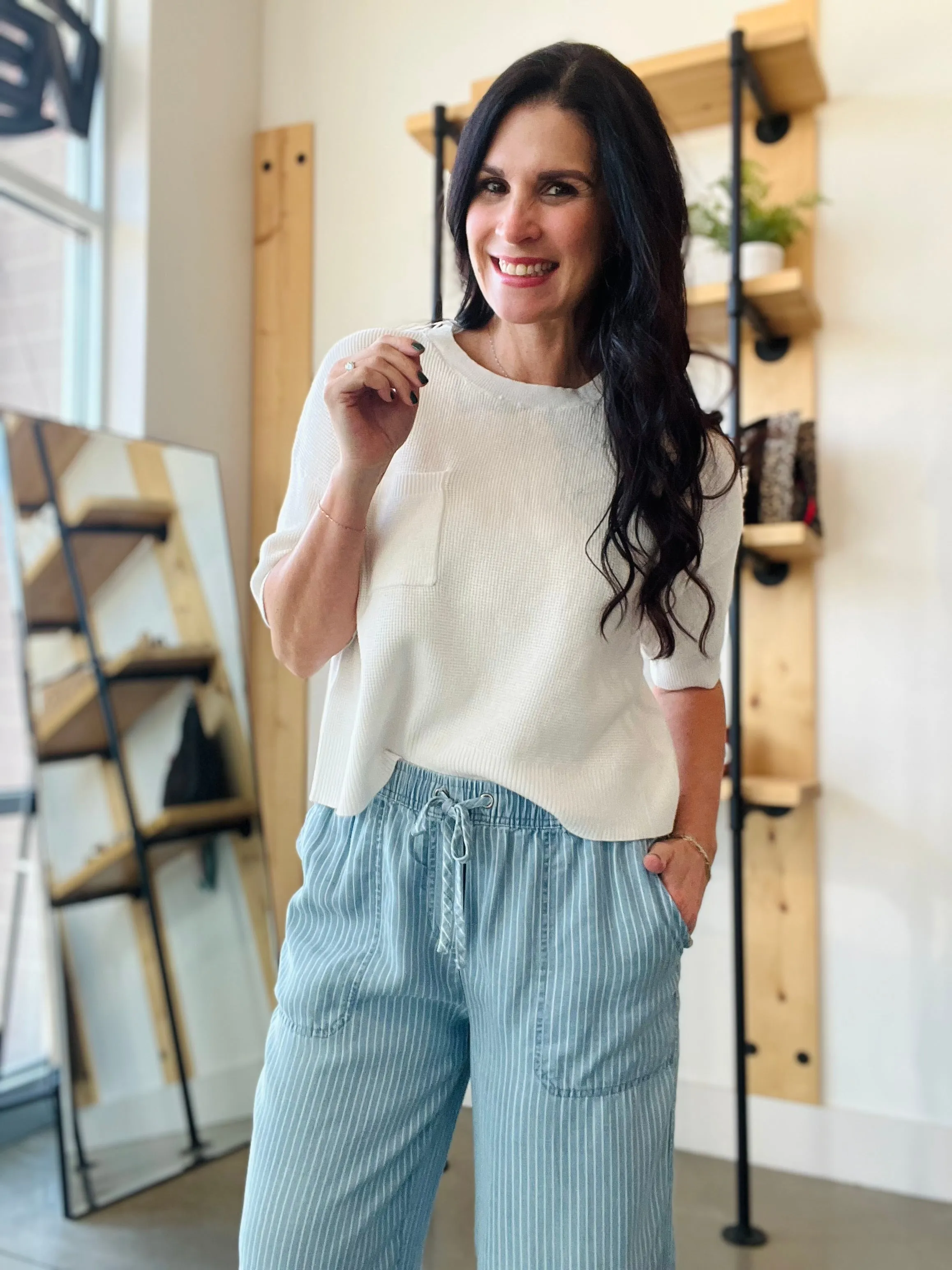 Striped Wide Leg Tencel Pant