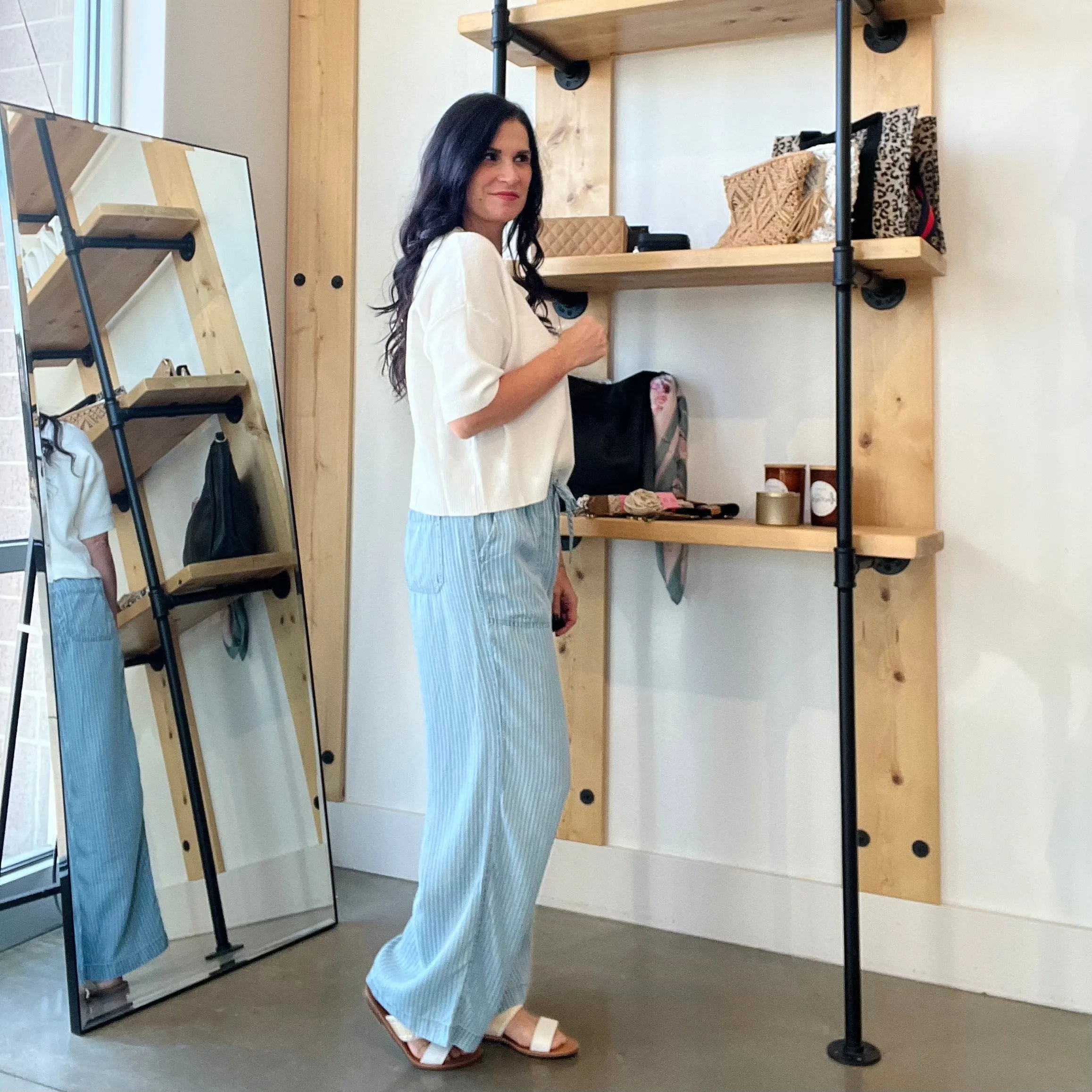 Striped Wide Leg Tencel Pant