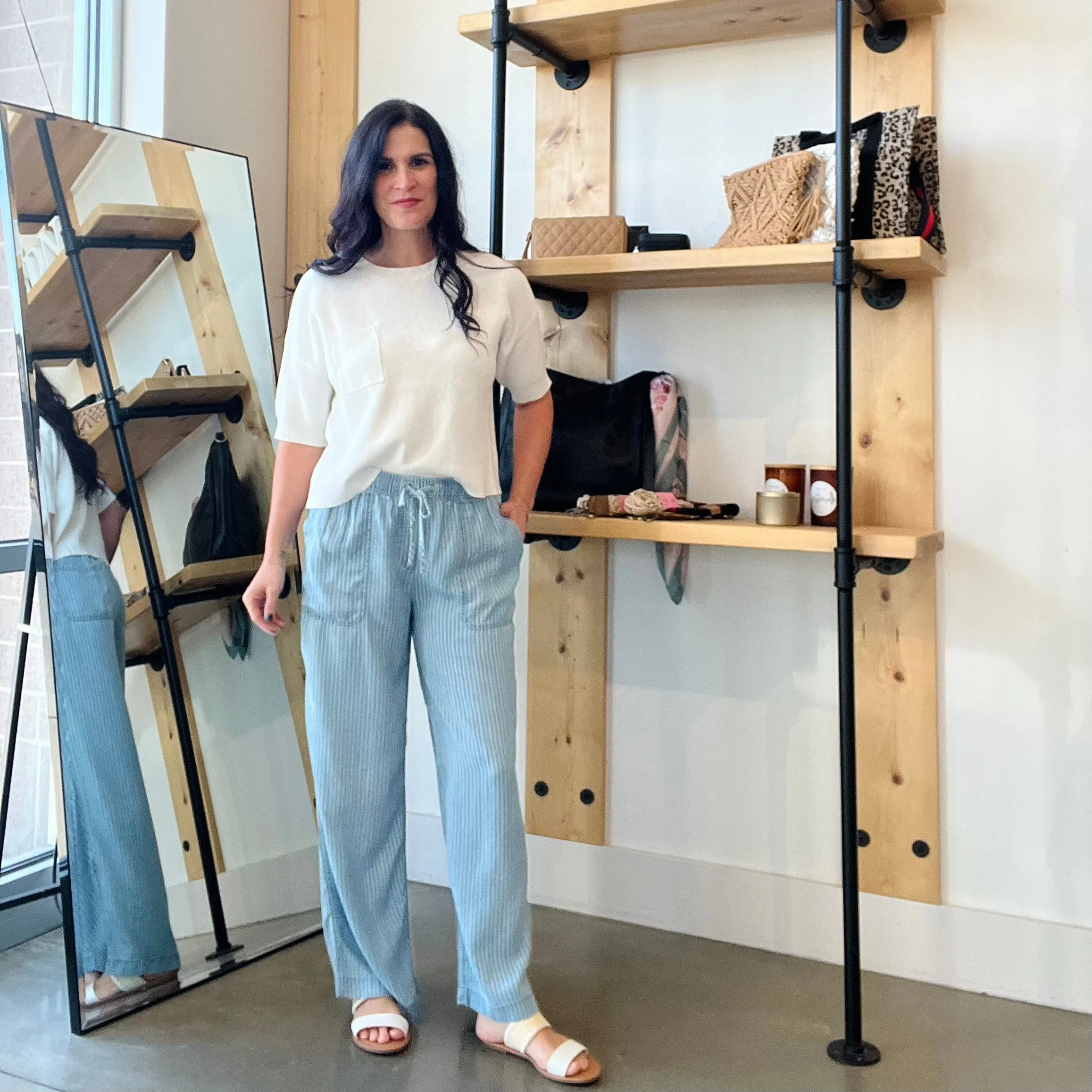 Striped Wide Leg Tencel Pant