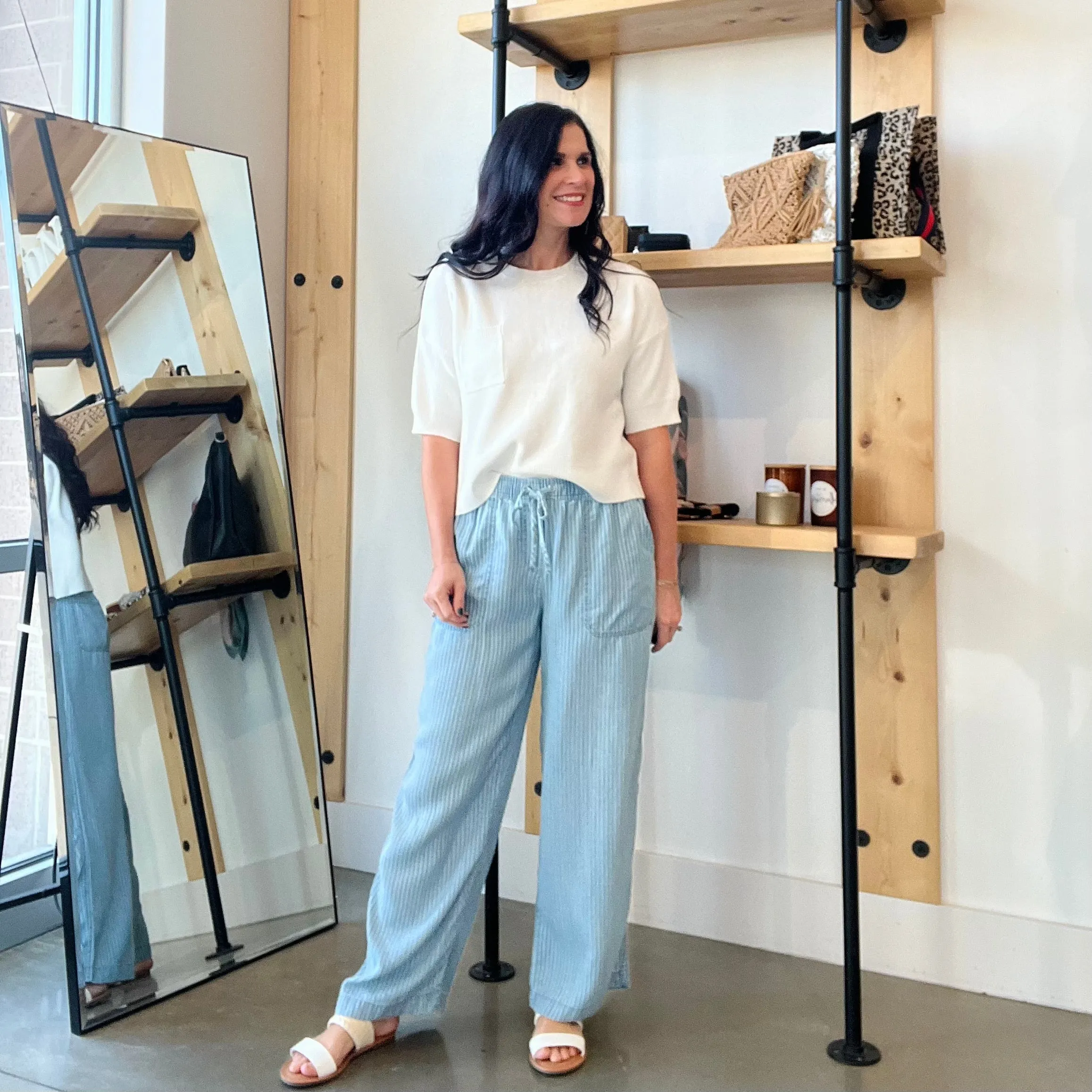 Striped Wide Leg Tencel Pant
