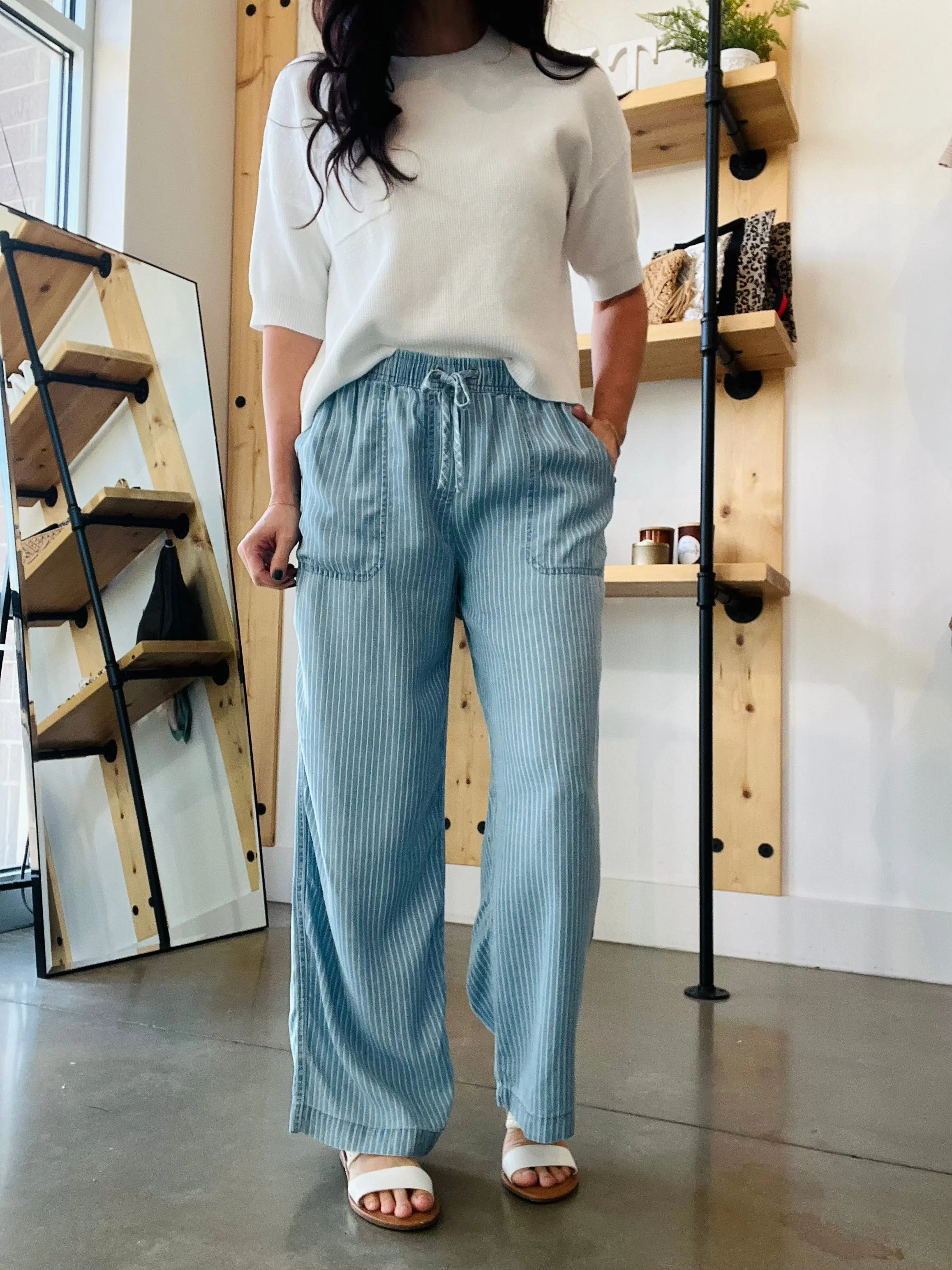 Striped Wide Leg Tencel Pant