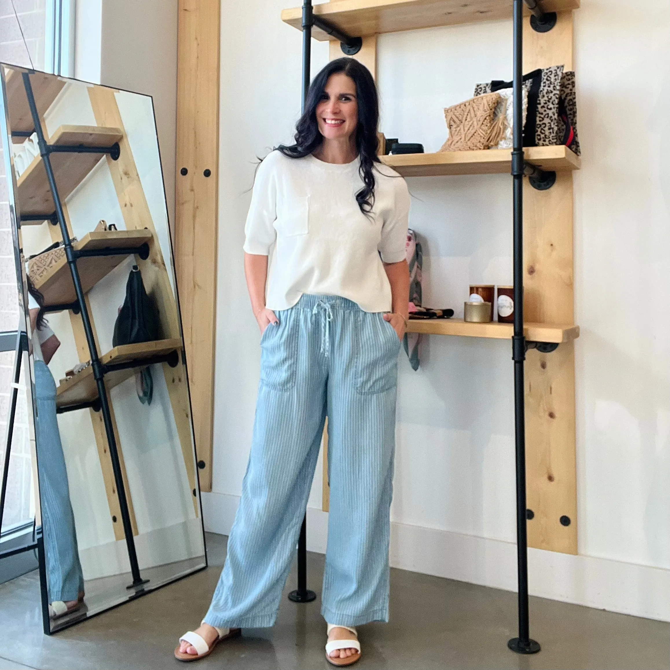 Striped Wide Leg Tencel Pant