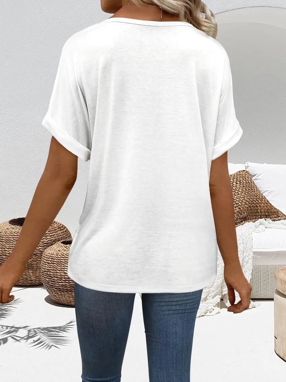 T Shirts Short Sleeve V Neck Tees Womens Tops Beach Vacation Fashion Clothes 2025 Casual Summer Spring Outfits