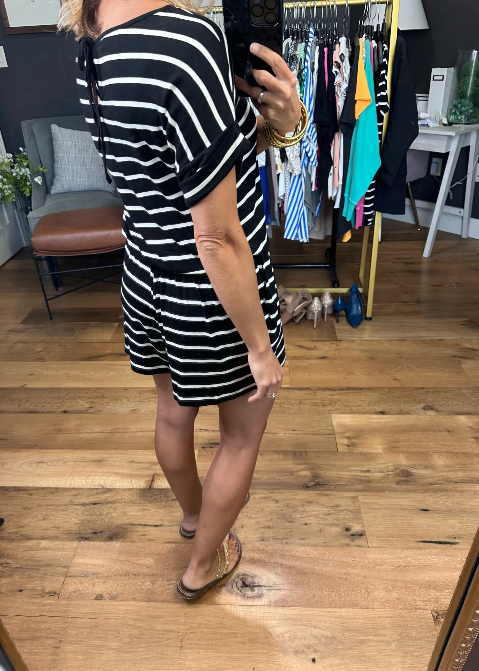 Think More Striped Romper - Black/Ivory