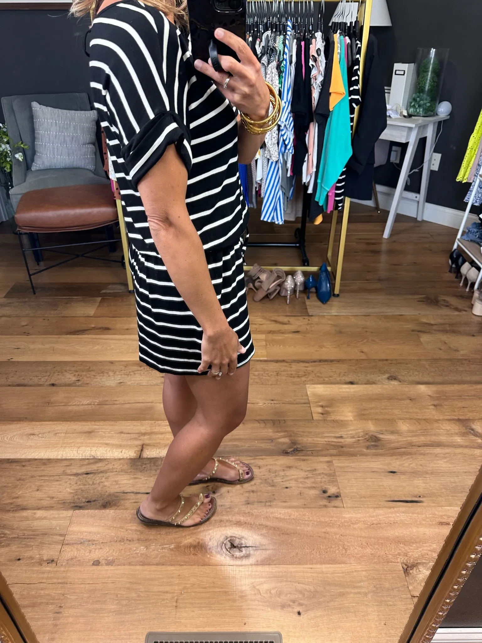 Think More Striped Romper - Black/Ivory