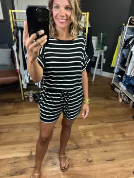 Think More Striped Romper - Black/Ivory