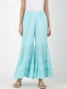 Turquoise Blue Solid Flared Palazzo