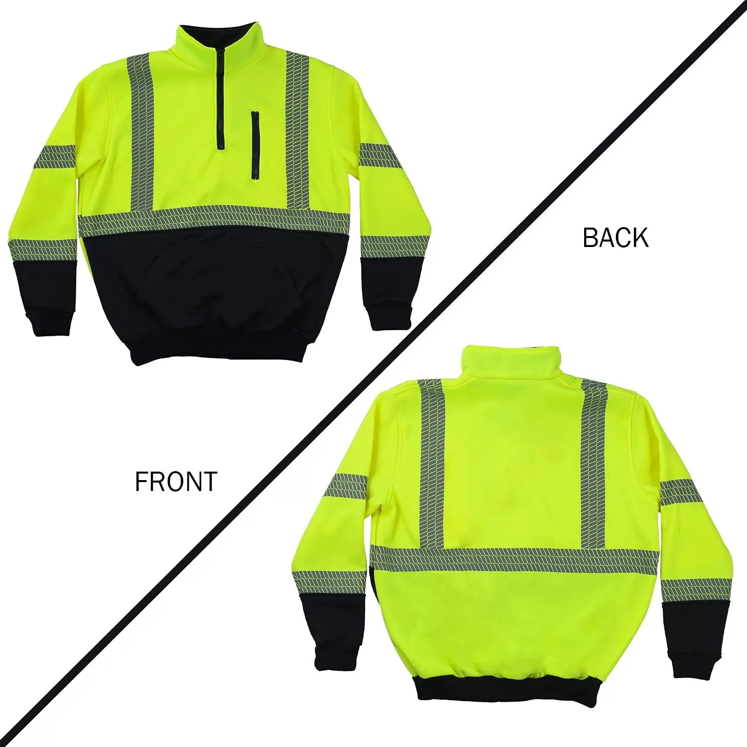 VENDACE Hi Vis Safety Reflective Sweatshirt for Men ANSI Class 3 High Visibility Fleece 1/4 Zipper Jacket No Hood (Yellow,XL)