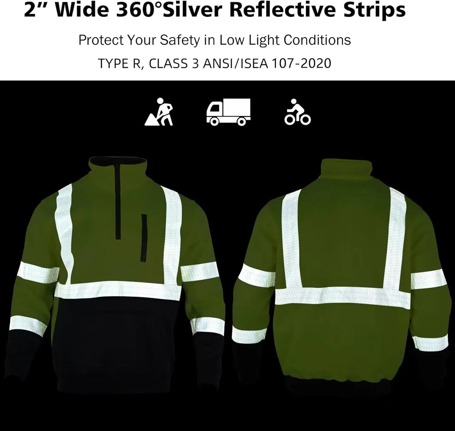 VENDACE Hi Vis Safety Reflective Sweatshirt for Men ANSI Class 3 High Visibility Fleece 1/4 Zipper Jacket No Hood (Yellow,XL)