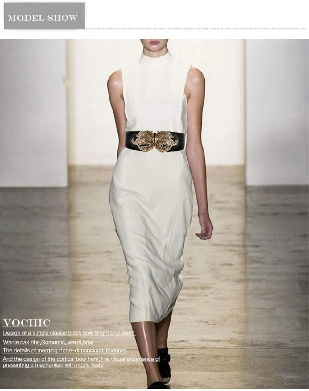 VOCHIC Vintage Stretch Wide Waist Belt For Women Dress Waistband Metal Leaf Buckle