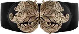 VOCHIC Vintage Stretch Wide Waist Belt For Women Dress Waistband Metal Leaf Buckle