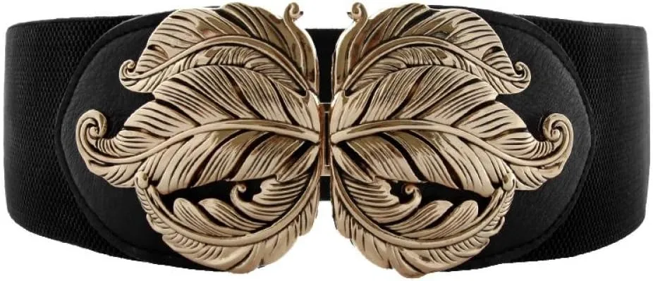 VOCHIC Vintage Stretch Wide Waist Belt For Women Dress Waistband Metal Leaf Buckle