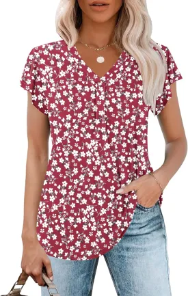WNEEDU Women's Summer Tops Ruffle Sleeve V Neck Tunic Tops Casual Loose Fit Shirts Blouses WNEEDU Women's Summer Tops Ruffle Sleeve V Neck Tunic Tops Casual Loose Fit Shirts Blouses