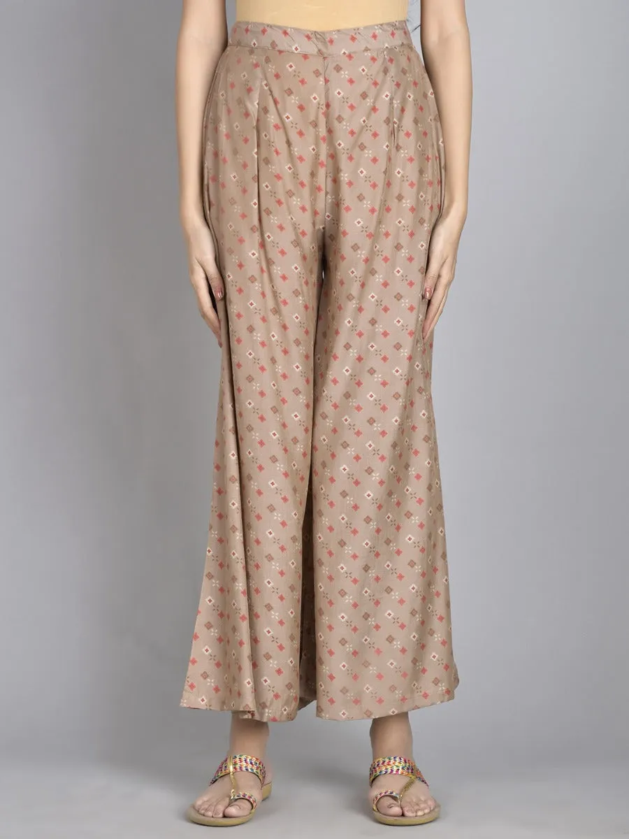 Women Pink Geometric Printed Kurta Wide Leg Bottom Dupatta