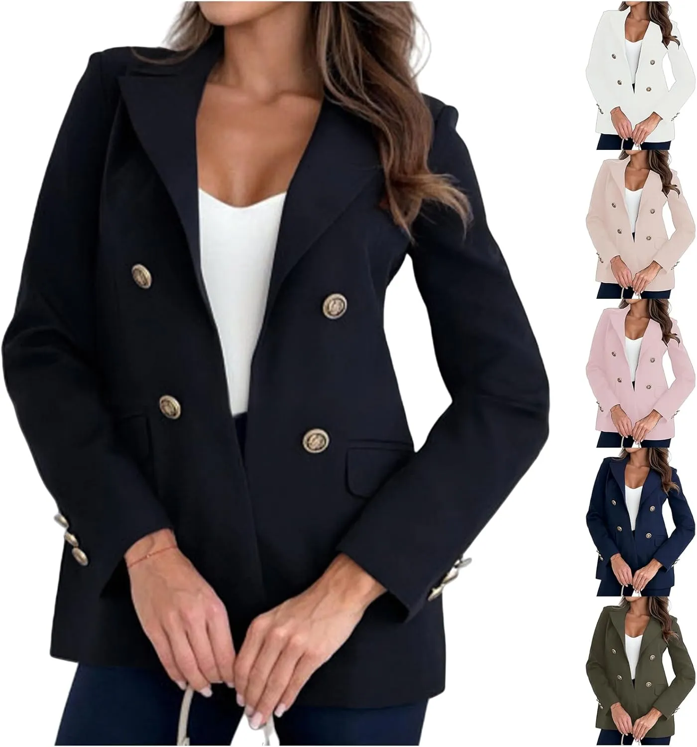 Womens Casual Blazer Jacket Double Breasted Long Sleeve Work Office Blazer Lapel Open Front Jacket Coat for Women